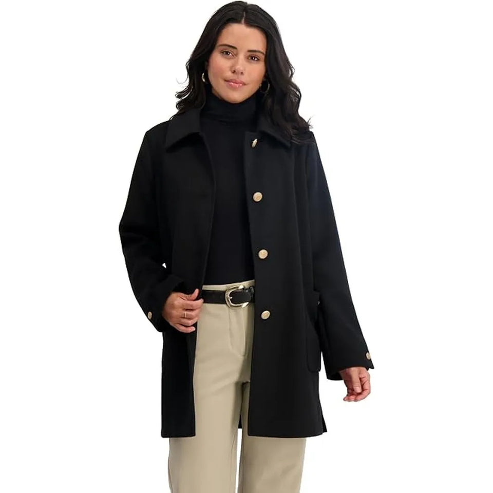 Tahari Women's Black Paula Single-Breasted Soft Wool Coat
