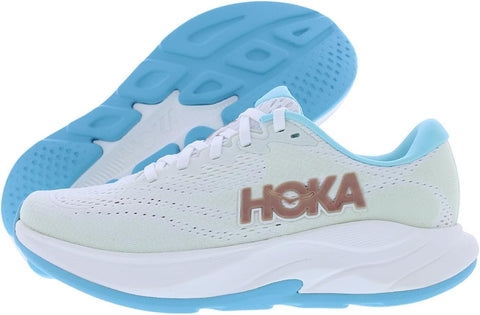 Light blue running shoe with 'Hoka' branding on a white background