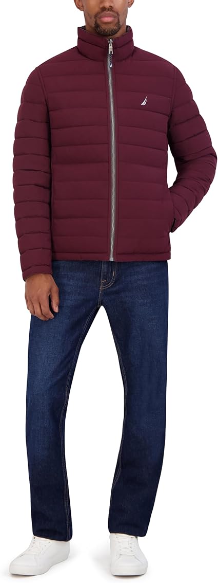 Nautica Men's Grey Reversible Quilted Puffer Midweight Mechanical Stretch Jacket | Nautica in Lebanon