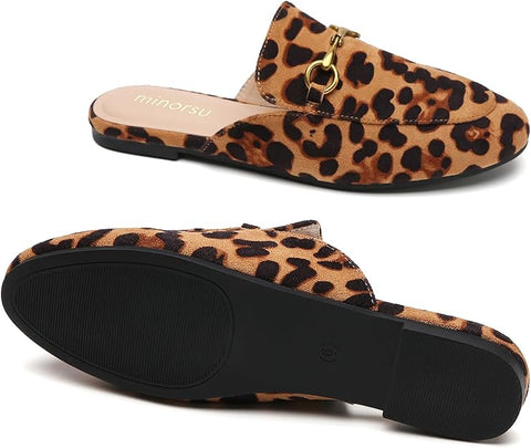 Minorsu Women's Black Animal Print Buckle Mules | Minorsu In Lebanon