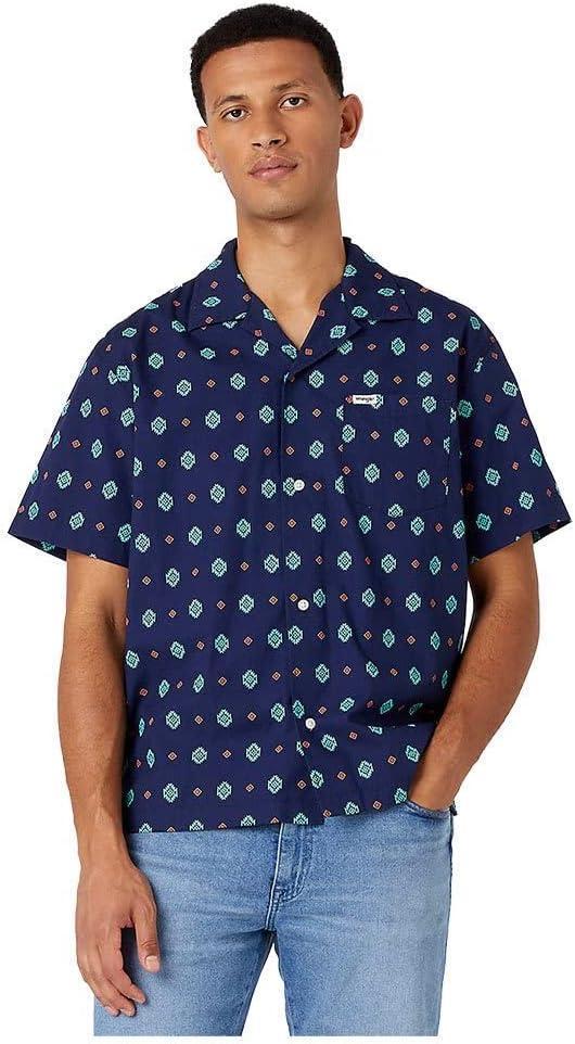 Wrangler Men's Navy Eclipse Printed 1 PocketRegular Fit Shirt | Wrangler In Lebanon