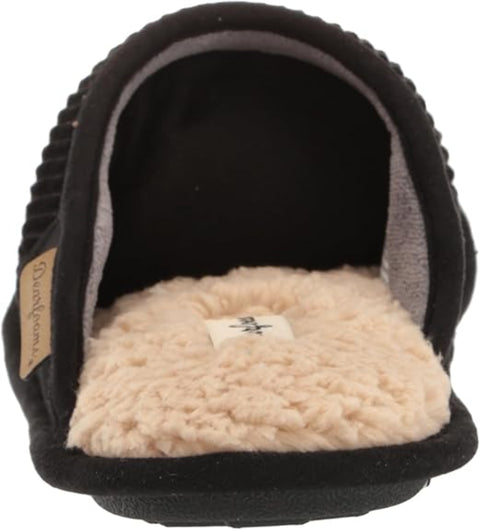 Black slipper with beige interior on a white background