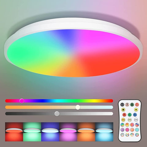 EU Lightess RGB Dimmable LED Light مع التحكم عن بُعد ، 30 سم/12 بوصة 3000-6500 كيلو باهتة اللون تغيير الضوء ، ضوء السقف الدائري الحديث للحمام ، غرفة نوم ، غرفة معيشة ، مدخل ، الحفلة AM158