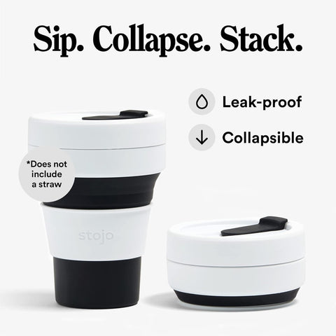 Stojo Black & White Collapsible Cup 355ml | Stojo In Lebanon