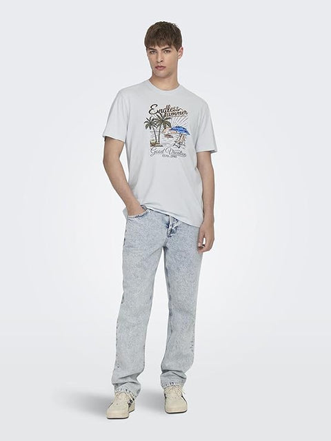 Only & Sons Men's Light Blue Onsalberto Reg Summer Ss T-Shirt | Only & Sons In Lebanon