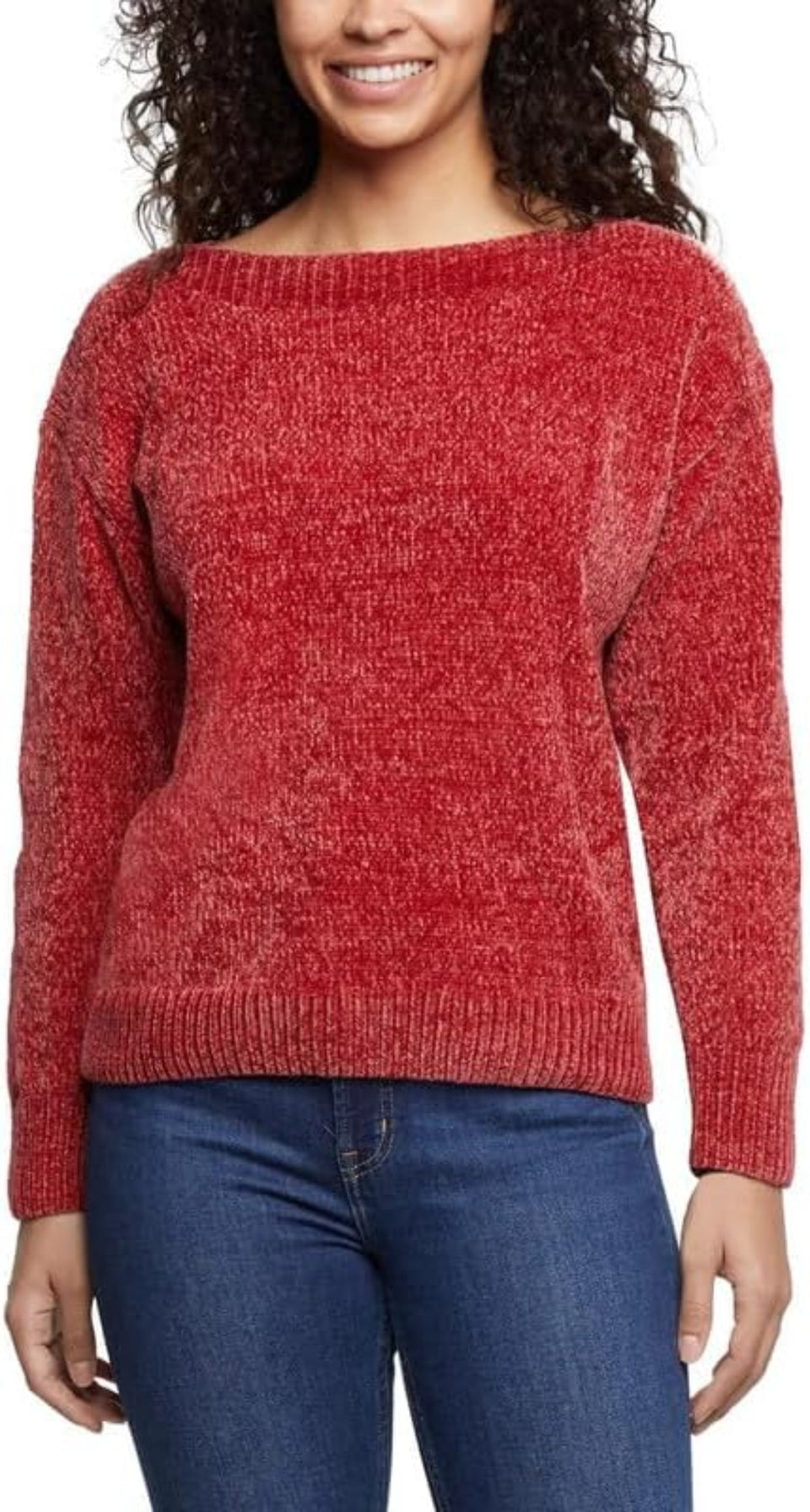 Orvis Women’s Burgundy Boatneck Chenille Soft Textured Knit Cozy Pullover Sweater