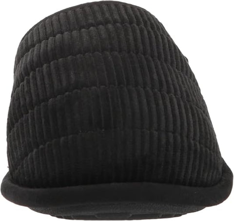 Black ribbed knit beanie on a white background
