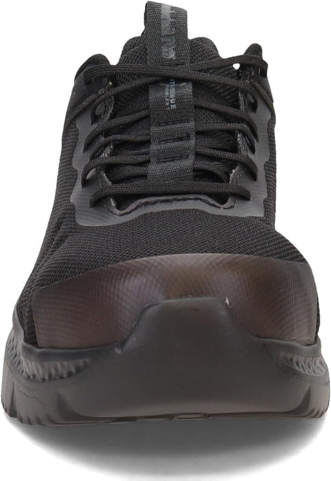 Black athletic shoe on a white background