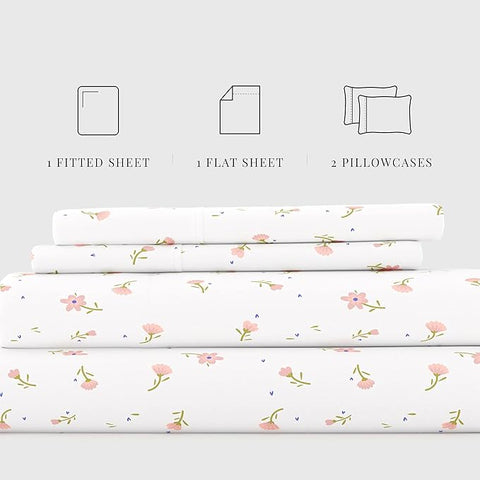 I Enjoy Home Premium White Floral King Simply & Ultra Soft 4 Piece Bed Sheet Set | I Enjoy Home In Lebanon