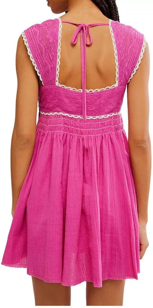 Free People Women's Magenta Floral Lace Halter Elastic Corset Square Neck Sleeveless Flowy Ruched Dresses|Free People In Lebanon