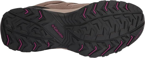 Close-up of a hiking shoe sole with Columbia branding
