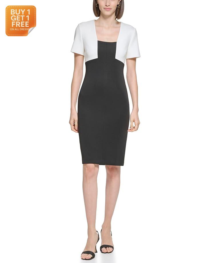 Calvin Klein Women's Color-Block Scuba Sheath with Square Neckline Dress |Calvin Klein In Lebanon
