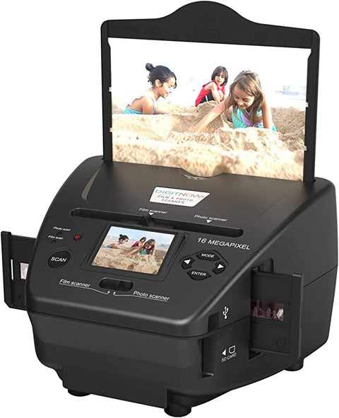 EU DIGITNOW Film & Photo Scanner,4-in-1 Film Scanner, with 2.4" LCD Screen Converts 35mm/135 Slides & Negatives Film, Photo, Business Card for Saving to 16MP Digital Images,8GB Memory Card Included AM62 shr