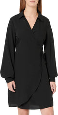 Pieces Women's Black Pcaura LS Wrap Mini Dress 17130327 FE162