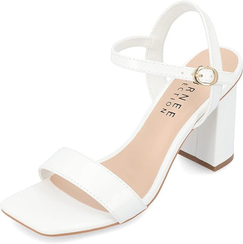 Journee Collection Women's White Tivona Tru Comfort Foam Mid Heel Ankle Strap Sandals | Journee Collection In Lebanon