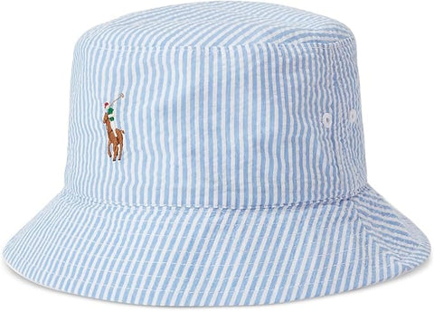 Polo Ralph Lauren Women's Blue & White Reversible Seersucker Bucket Hat | Polo Ralph Lauren In Lebanon