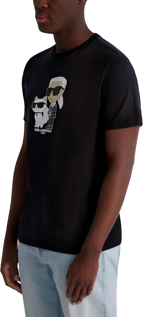 Karl Lagerfeld Men's Black Short Sleeve Crewneck Graphic Design T-Shirt | Karl Lagerfeld In Lebanon