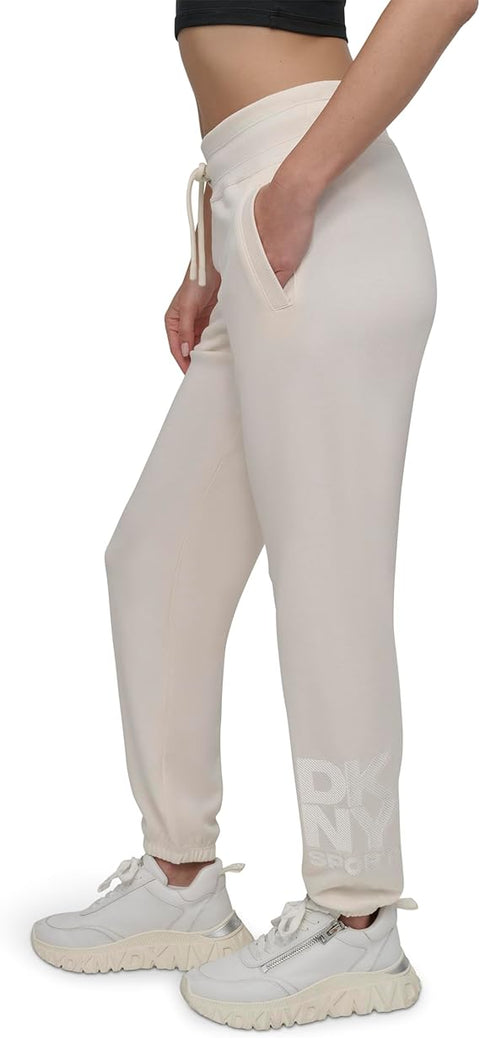 DKNY Women's Light Beige Stacked Logo Drawstring Waist Jogger Sweatpants | DKNY In Lebanon