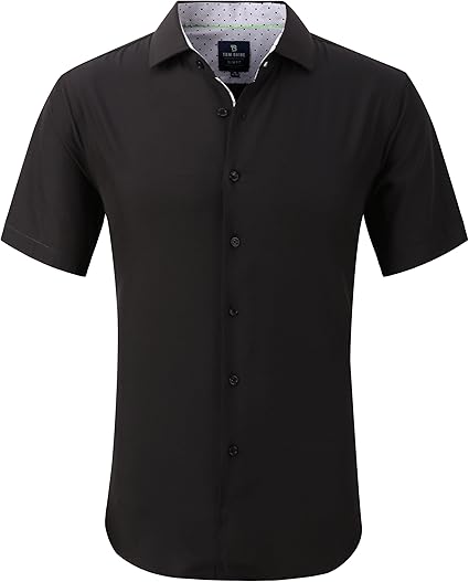 Tom Baine Men's Black performance collection Slim Fit Short Sleeve Shirt | Tom Baine In Lebanon