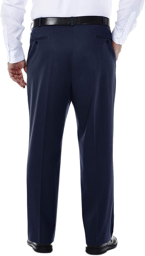 Haggar Men's Navy Classic Fit Flat-Front Hidden Expandable Waistband Trousers | Haggar In Lebanon