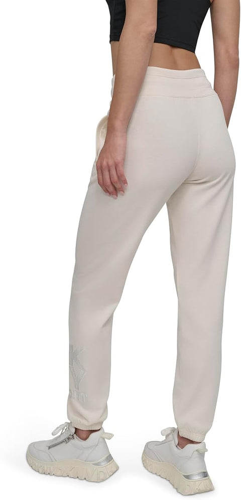 DKNY Women's Light Beige Stacked Logo Drawstring Waist Jogger Sweatpants | DKNY In Lebanon