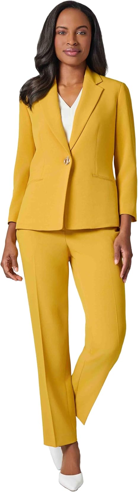 Kasper Women's Yellow Mustard Crepe Novelty Eyelet Front Notch Collar Blazer | Kasper In Lebanon