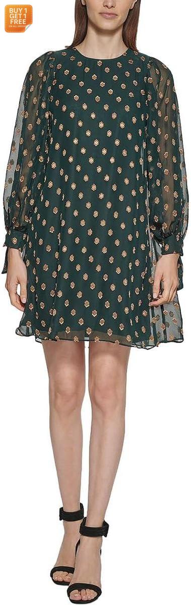 Calvin Klein Women's Dark Green Tie-Cuff Balloon-Sleeve Dress | Calvin Klein In Lebanon