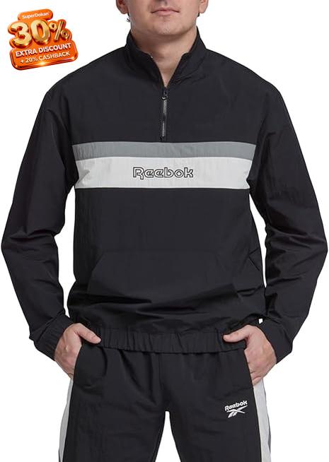 Reebok Men's Black Classic Fit Quarter Zip Windbreaker Sweatshirt | Reebok In Lebanon
