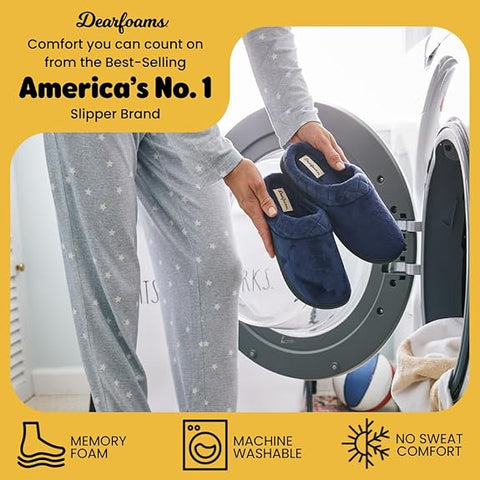 Dearfoams Women's Navy Lightweight Memory Foam Indoor House Slipper Darcy Velour Slipper | Dearfoams In Lebanon