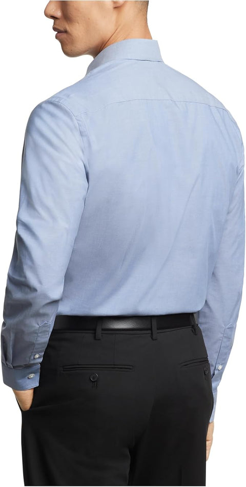 Van Heusen Men's Blue Regular Fit Twill Solid Button Down Collar Dress Shirt | Van Heusen In Lebanon