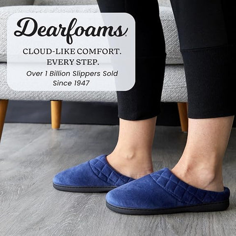 Dearfoams Women's Navy Lightweight Memory Foam Indoor House Slipper Darcy Velour Slipper | Dearfoams In Lebanon