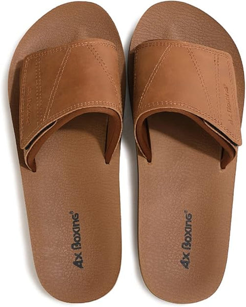 Pair of brown sandals with 'Ax Boxing' branding on a white background