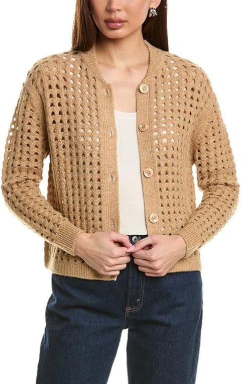 Vince Camuto Women's Tan Pointelle Long Sleeve Cardigan|Vince Camuto In Lebanon