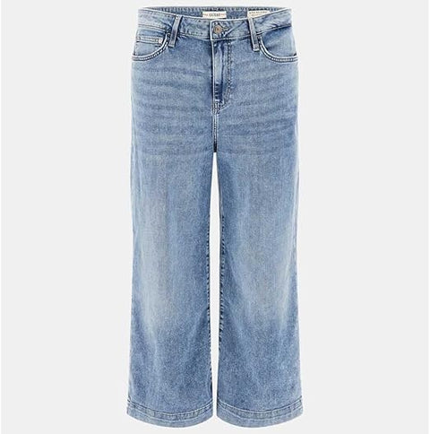 Guess Women's Blue Eco Bellflower Crop Wide Leg Jeans | Guess In Lebanon
