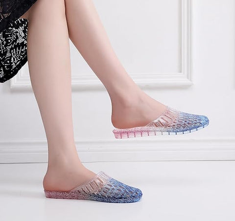 OMGard Women's Blue & Pink Glitter Jelly Beach Slipper | OMGard In Lebanon