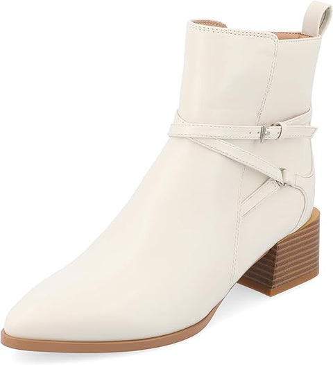Journee Collection Women's Stone Tru Comfort Foam Estelle Stacked Heel Pointed Toe Boots | Journee Collection In Lebanon