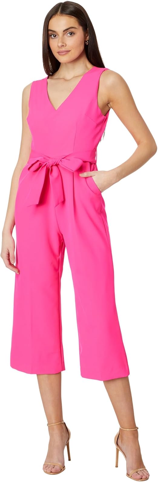Vince Camuto Women's Fuchsia Sleeveless Belted Wide Leg Crop Jumpsuit | Vince Camuto In Lebanon