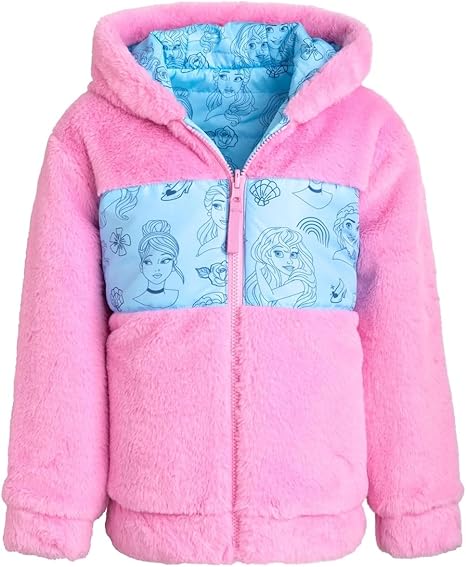 Disney Baby Girl's Blue Princess Printed Reversible Hooded Jacket |Disney In Lebanon