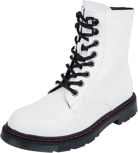White boot with black laces on a white background