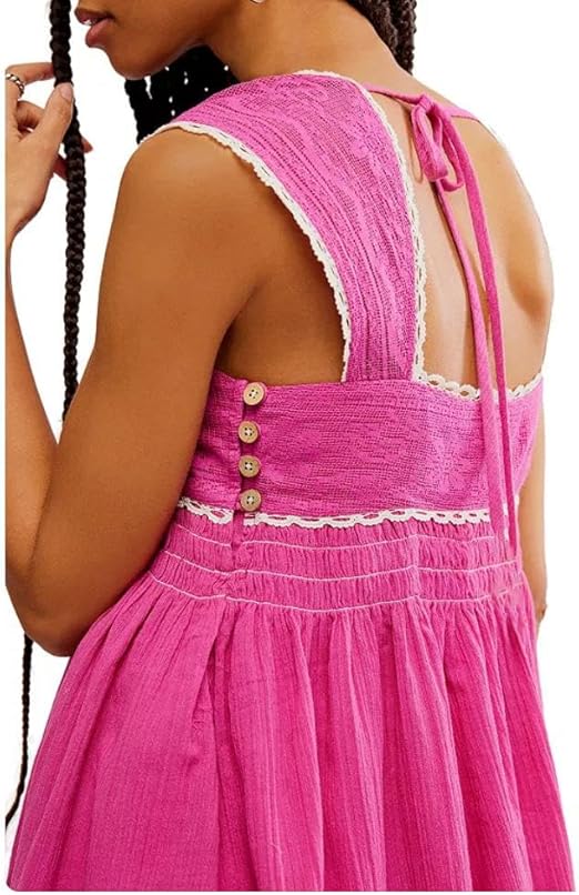 Free People Women's Magenta Floral Lace Halter Elastic Corset Square Neck Sleeveless Flowy Ruched Dresses|Free People In Lebanon