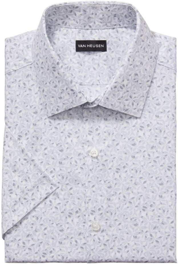 Van Heusen Men's Gray & White Short Sleeve Slim Fit Poplin Dress Shirt|Van Heusen In Lebanon