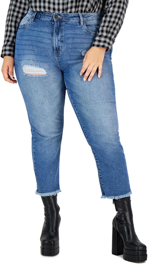 Celebrity Pink Women's Blue Distressed Denim Straight Leg Jeans |Celebrity Pink In Lebanon