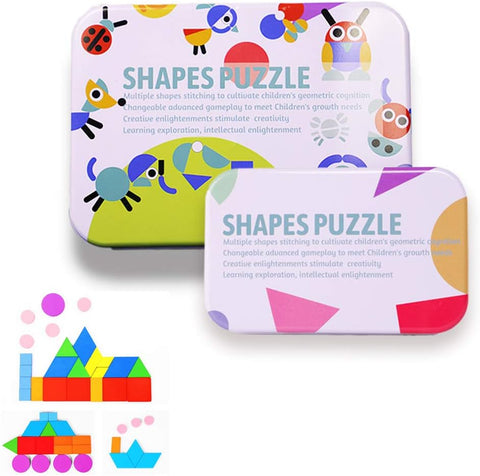 AKT Geometric Puzzle - Wooden Plate Tin Box Packaging 36 Pcs |AKT In Lebanon