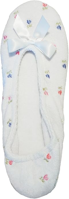 Isotoner Women's White Embroidered Terry Ballerina Panduff | Isotoner In Lebanon