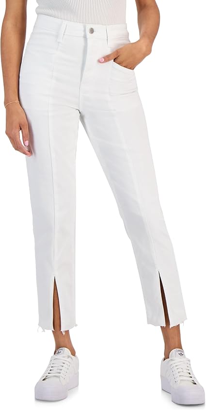 Tinseltown Women's White High-Rise Seamed Split-Hem Skinny Jeans | Tinseltown In Lebanon