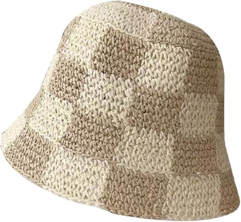 Forever 21 Women's Beige & Brown Checker Knit Bucket Hat | Forever 21 In Lebanon