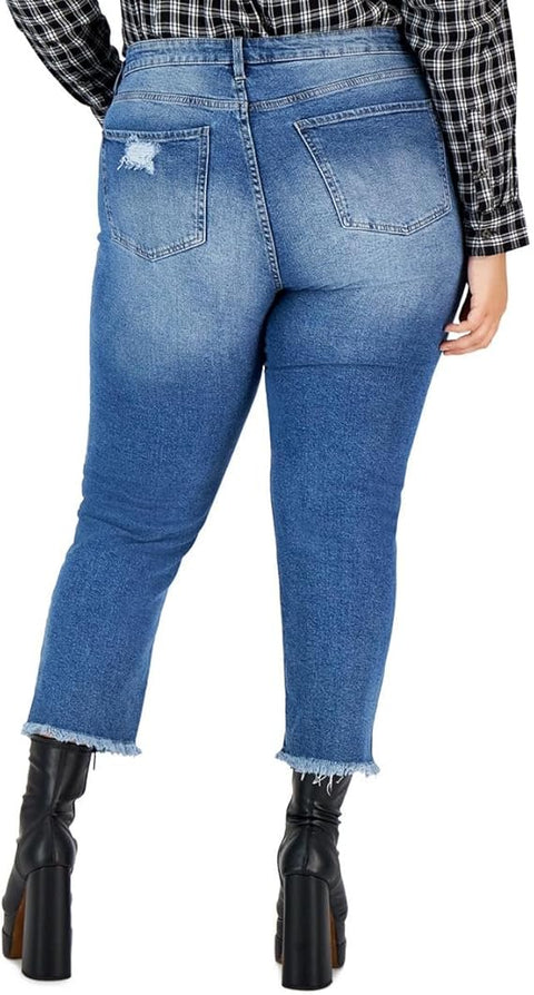 Celebrity Pink Women's Blue Distressed Denim Straight Leg Jeans |Celebrity Pink In Lebanon