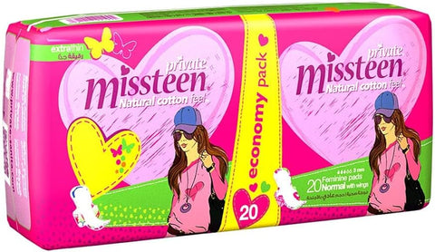 Private Missteen Natural Cotton Normal With Wings 20 Pads | Private In Lebanon