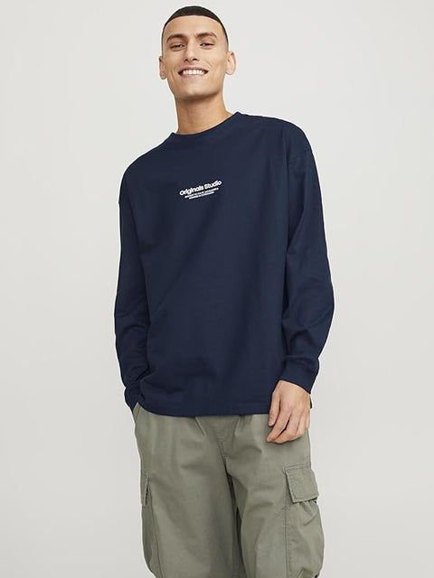 Jack & Jones Men's Black Jorvesterbro Tee Ls Crew Neck Sweater | Jack & Jones In Lebanon