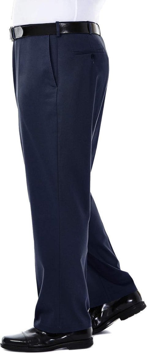 Haggar Men's Navy Classic Fit Flat-Front Hidden Expandable Waistband Trousers | Haggar In Lebanon